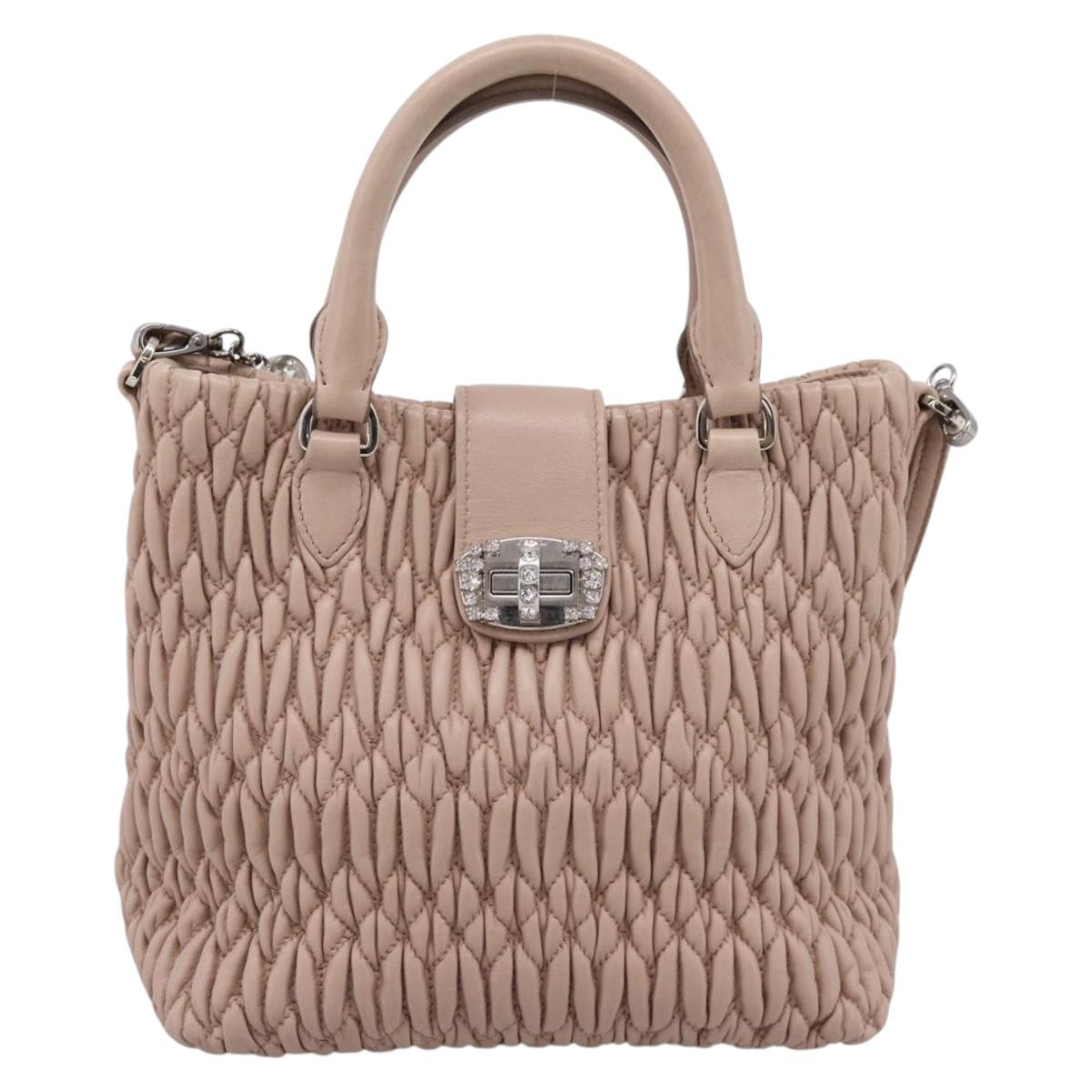Miu Miu Matelasse Chain Shoulder Bag Leather 2way Pink Silver Auth 202582V