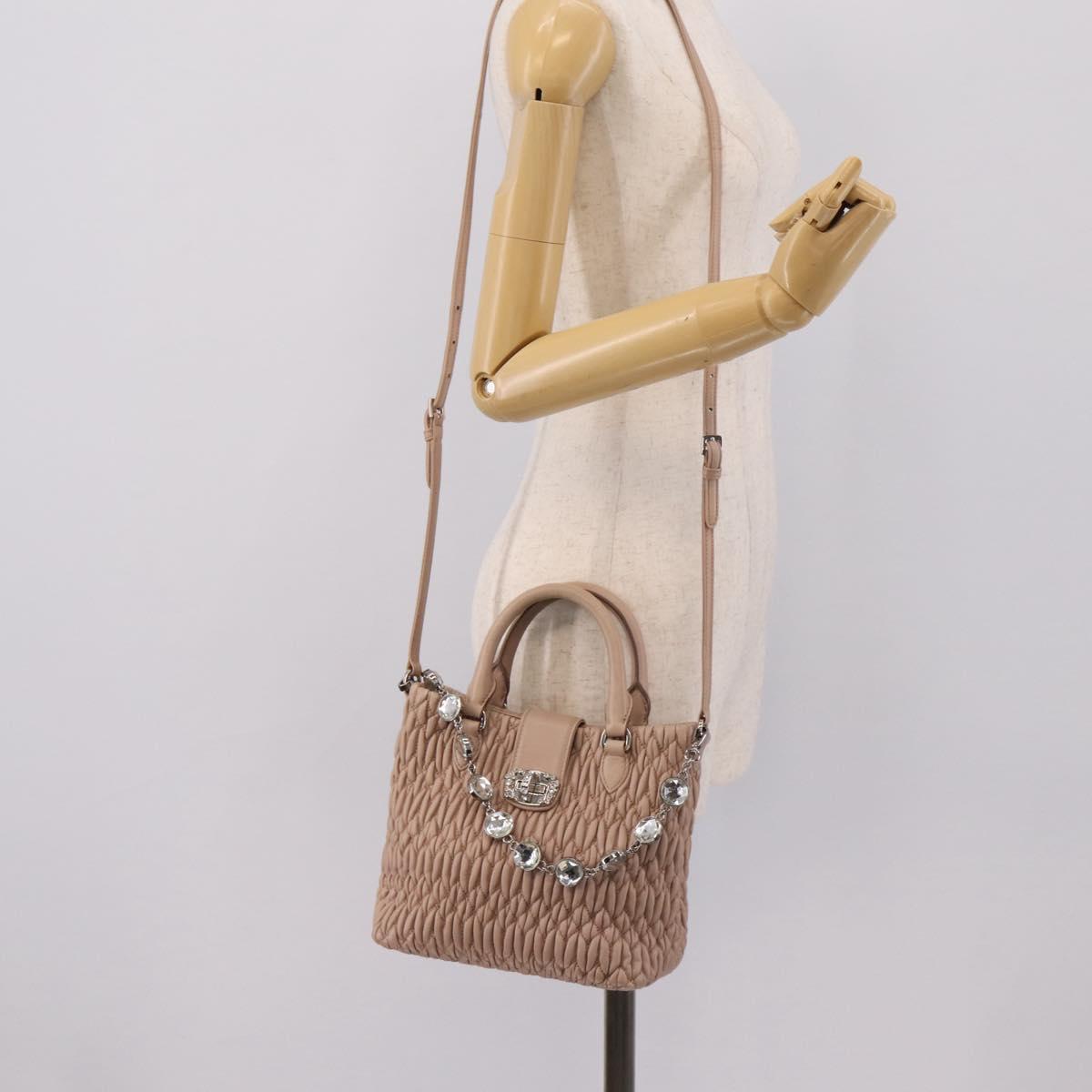 Miu Miu Matelasse Chain Shoulder Bag Leather 2way Pink Silver Auth 202582V