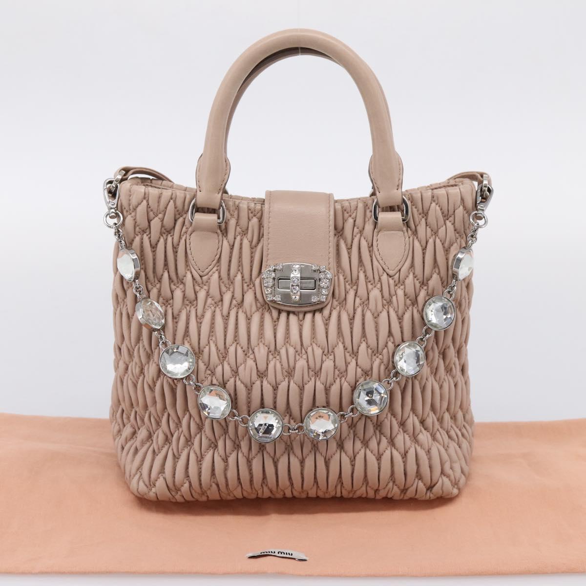 Miu Miu Matelasse Chain Shoulder Bag Leather 2way Pink Silver Auth 202582V