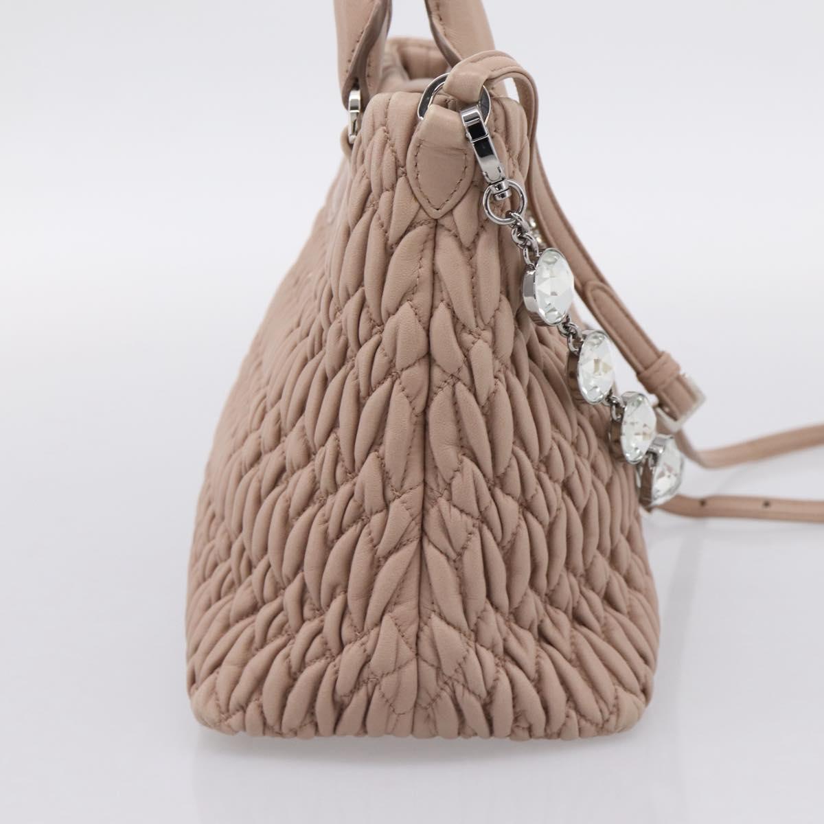 Miu Miu Matelasse Chain Shoulder Bag Leather 2way Pink Silver Auth 202582V