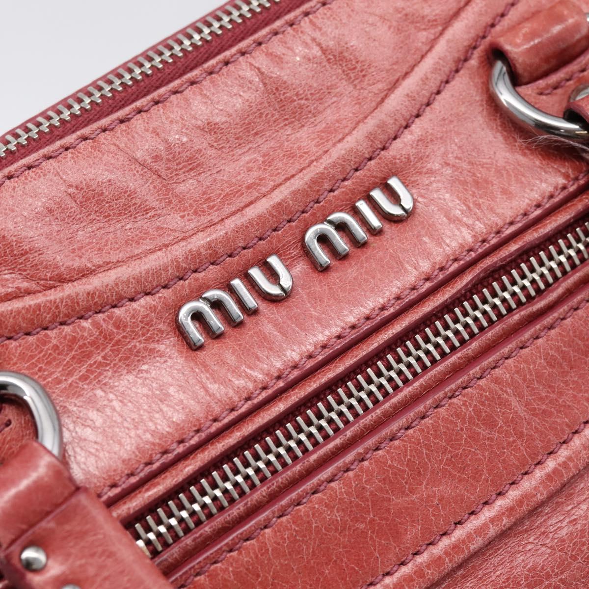 Miu Miu Vitellolux Hand Bag Leather 2way Pink Silver Auth 202584V