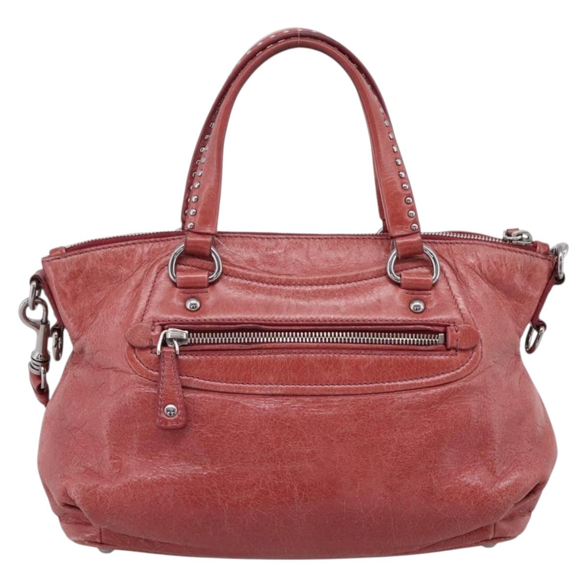 Miu Miu Vitellolux Hand Bag Leather 2way Pink Silver Auth 202584V