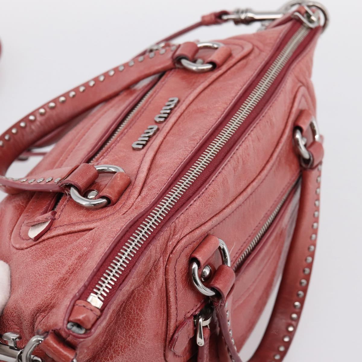 Miu Miu Vitellolux Hand Bag Leather 2way Pink Silver Auth 202584V