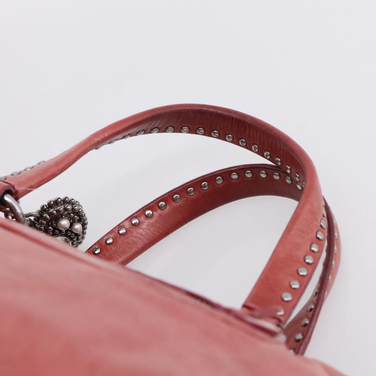 Miu Miu Vitellolux Hand Bag Leather 2way Pink Silver Auth 202584V
