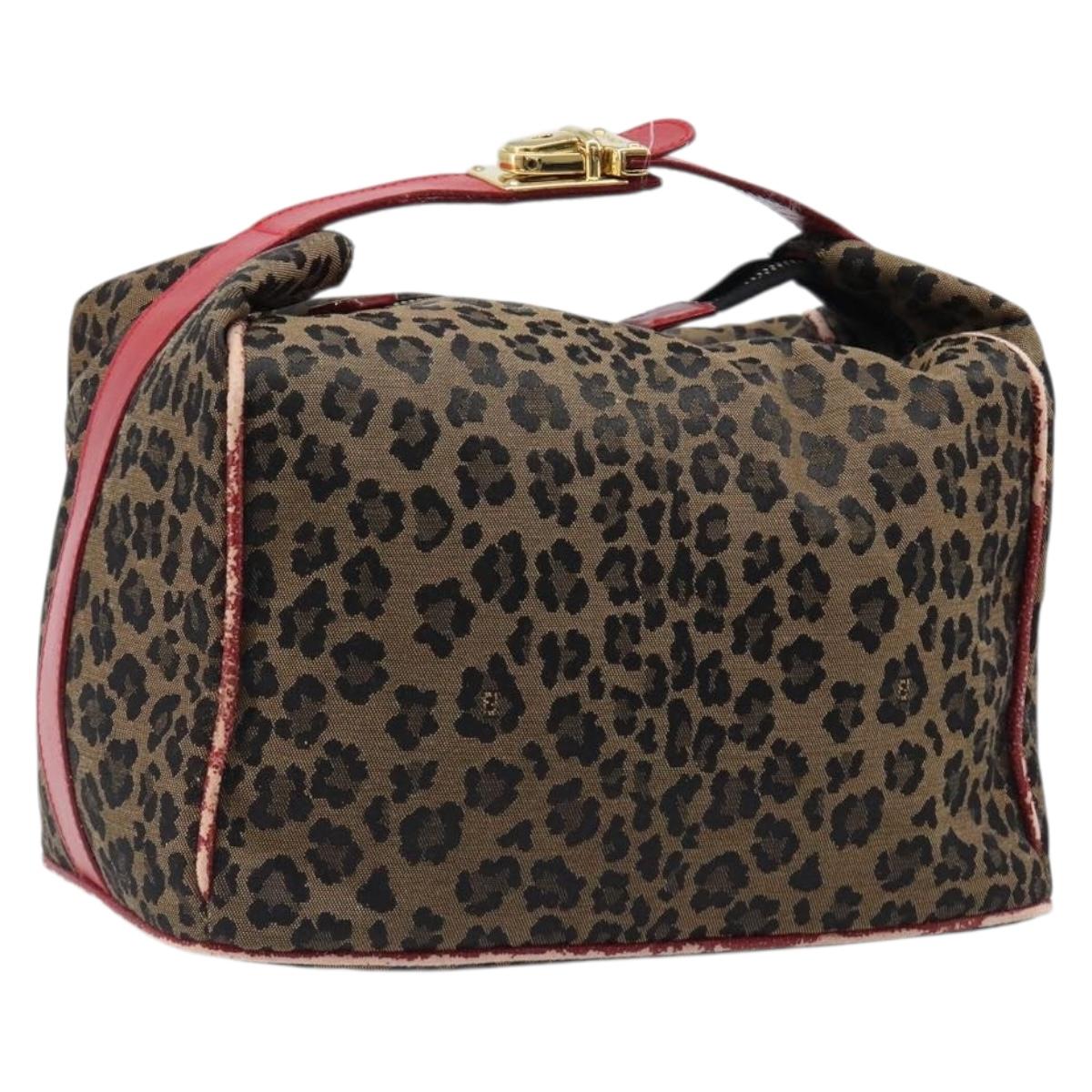 FENDI Vanity Cosmetic Pouch Canvas Brown Gold Tone Leopard Auth 202585