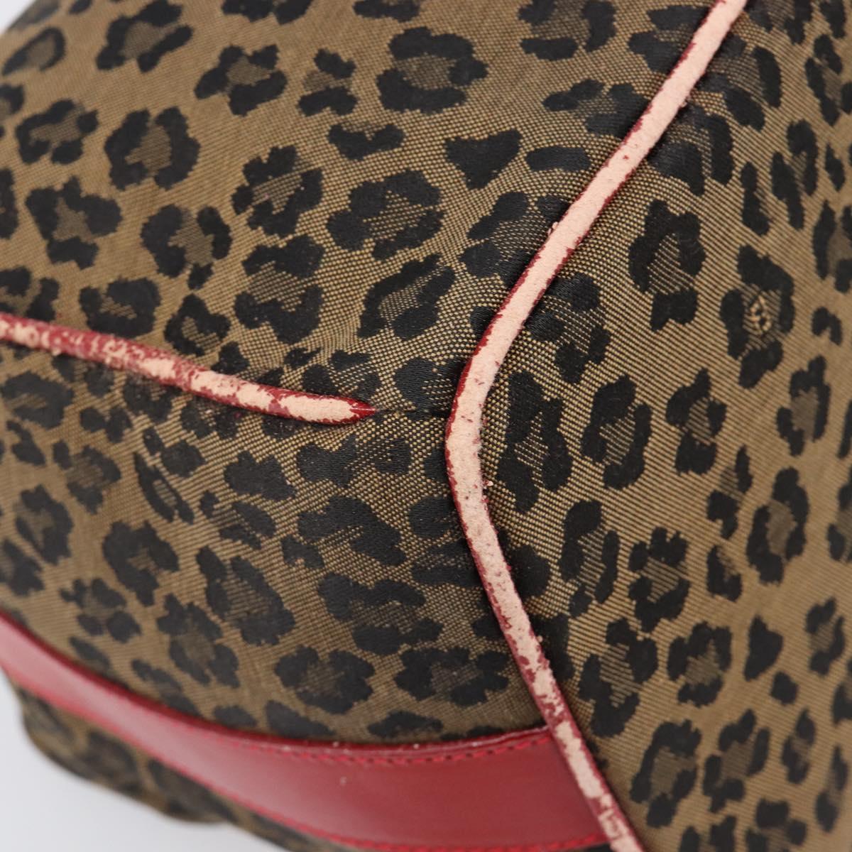 FENDI Vanity Cosmetic Pouch Canvas Brown Gold Tone Leopard Auth 202585
