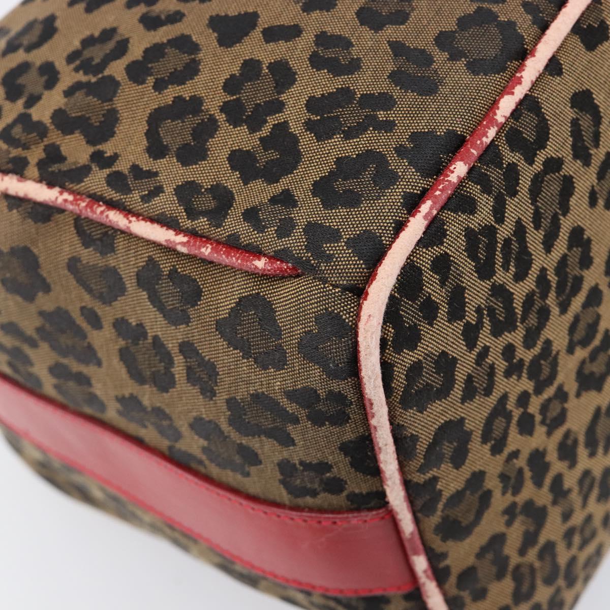 FENDI Vanity Cosmetic Pouch Canvas Brown Gold Tone Leopard Auth 202585