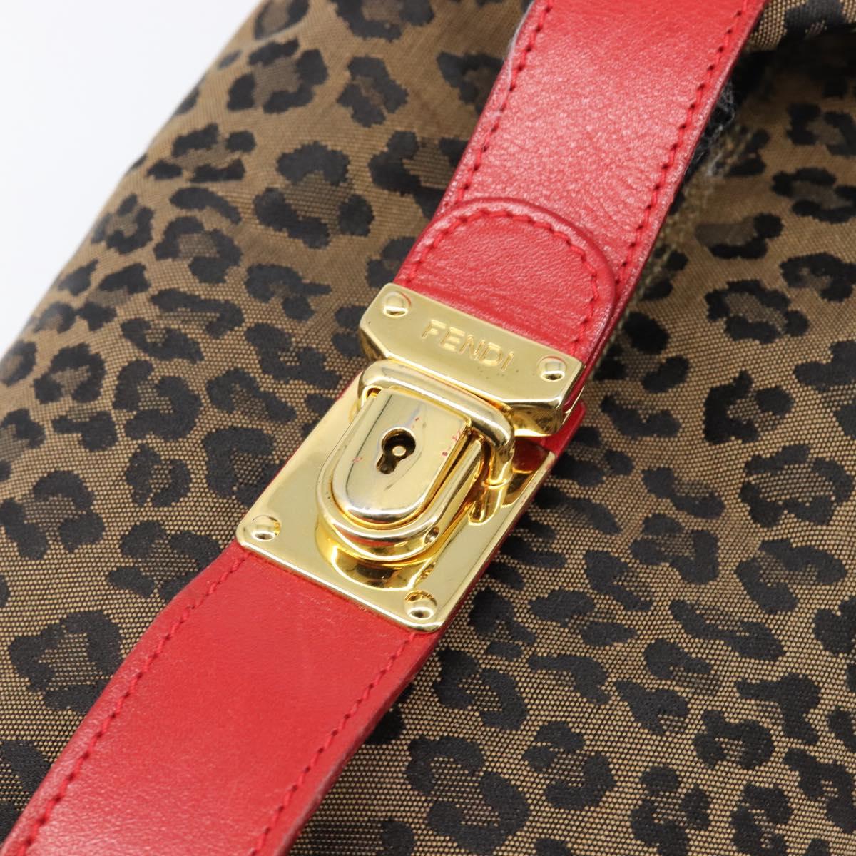FENDI Vanity Cosmetic Pouch Canvas Brown Gold Tone Leopard Auth 202585