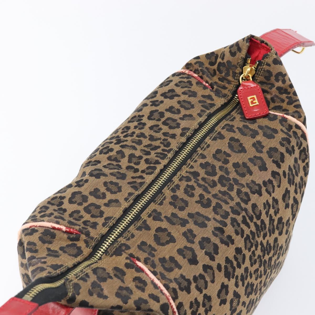 FENDI Vanity Cosmetic Pouch Canvas Brown Gold Tone Leopard Auth 202585