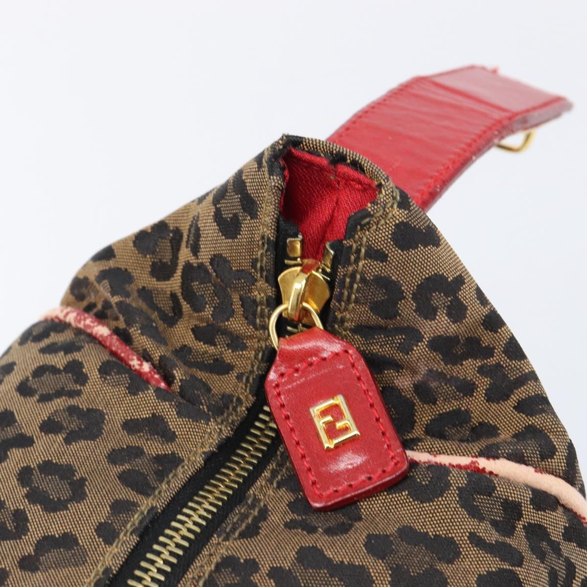 FENDI Vanity Cosmetic Pouch Canvas Brown Gold Tone Leopard Auth 202585