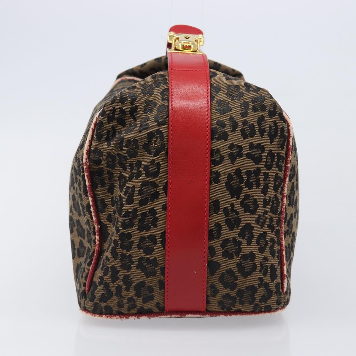 FENDI Vanity Cosmetic Pouch Canvas Brown Gold Tone Leopard Auth 202585