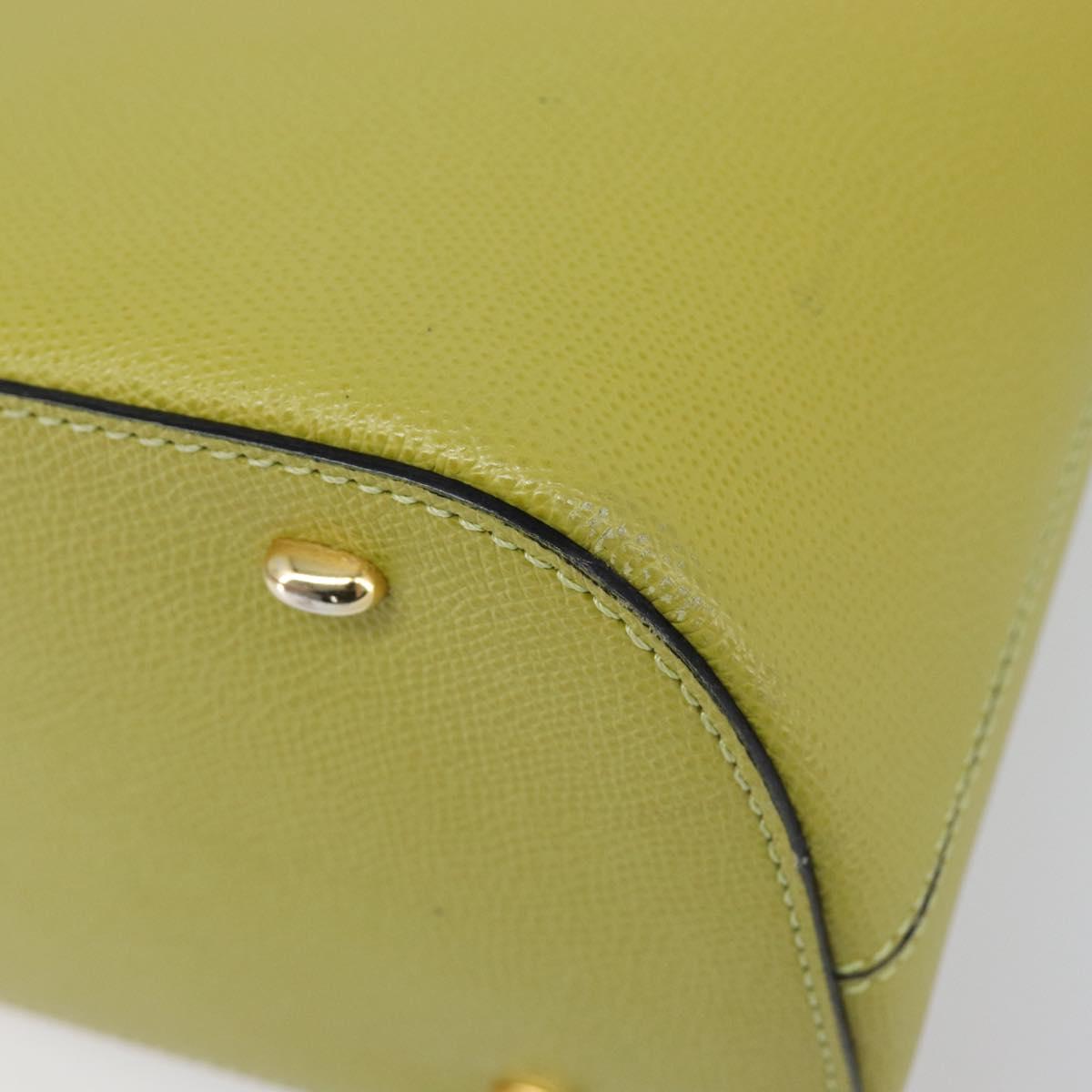 CELINE Hand Bag Leather 2way Green Gold Tone Auth 202586