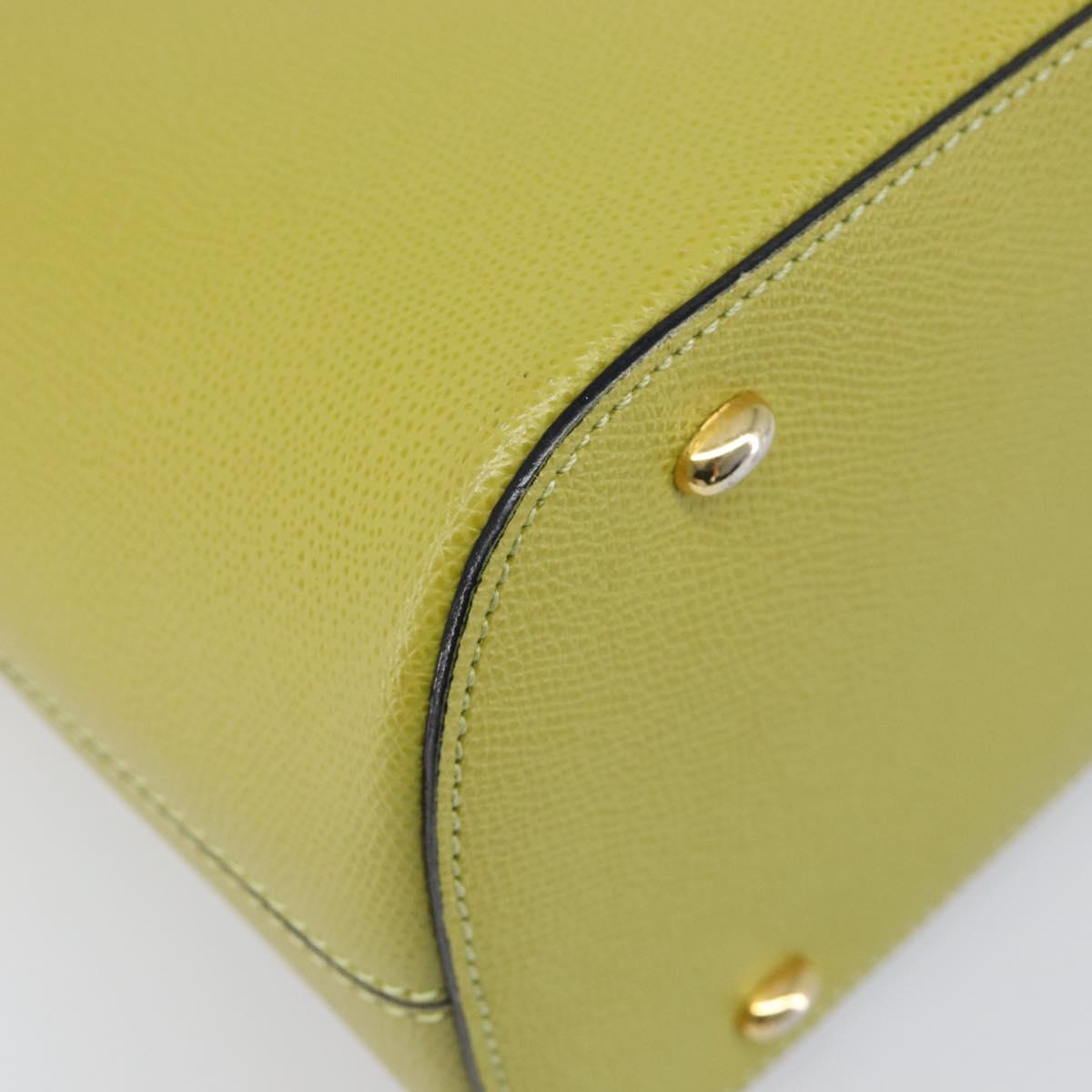 CELINE Hand Bag Leather 2way Green Gold Tone Auth 202586