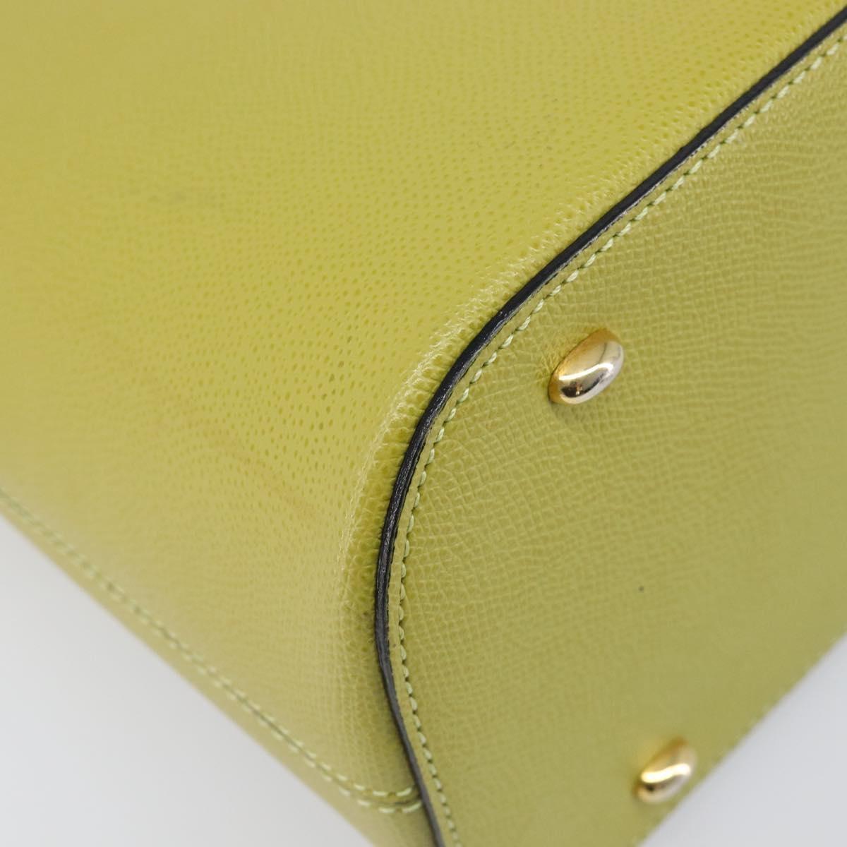 CELINE Hand Bag Leather 2way Green Gold Tone Auth 202586