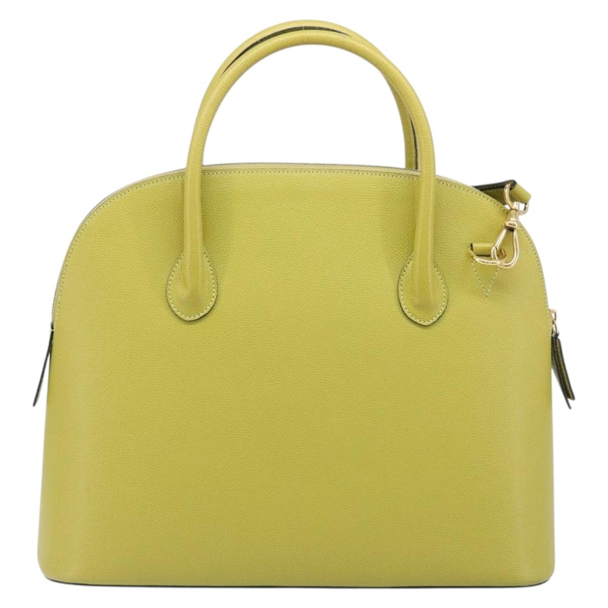 CELINE Hand Bag Leather 2way Green Gold Tone Auth 202586