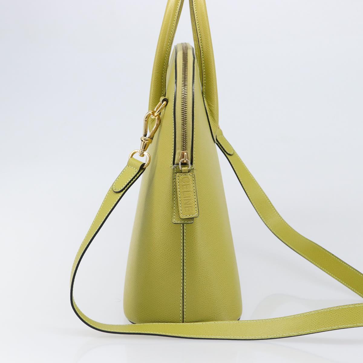 CELINE Hand Bag Leather 2way Green Gold Tone Auth 202586