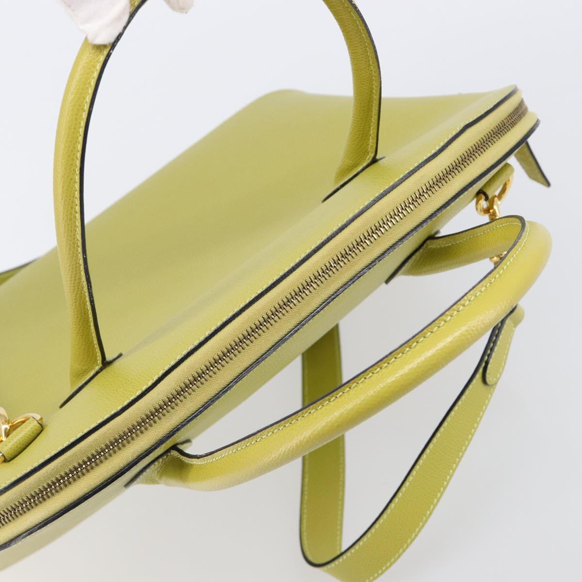 CELINE Hand Bag Leather 2way Green Gold Tone Auth 202586