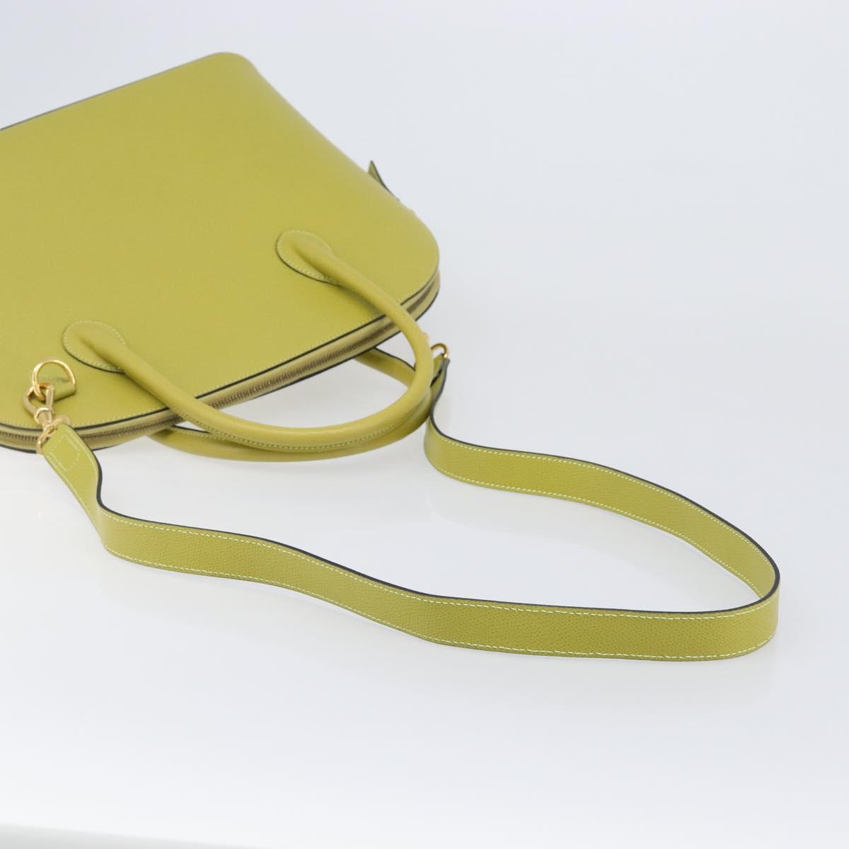 CELINE Hand Bag Leather 2way Green Gold Tone Auth 202586