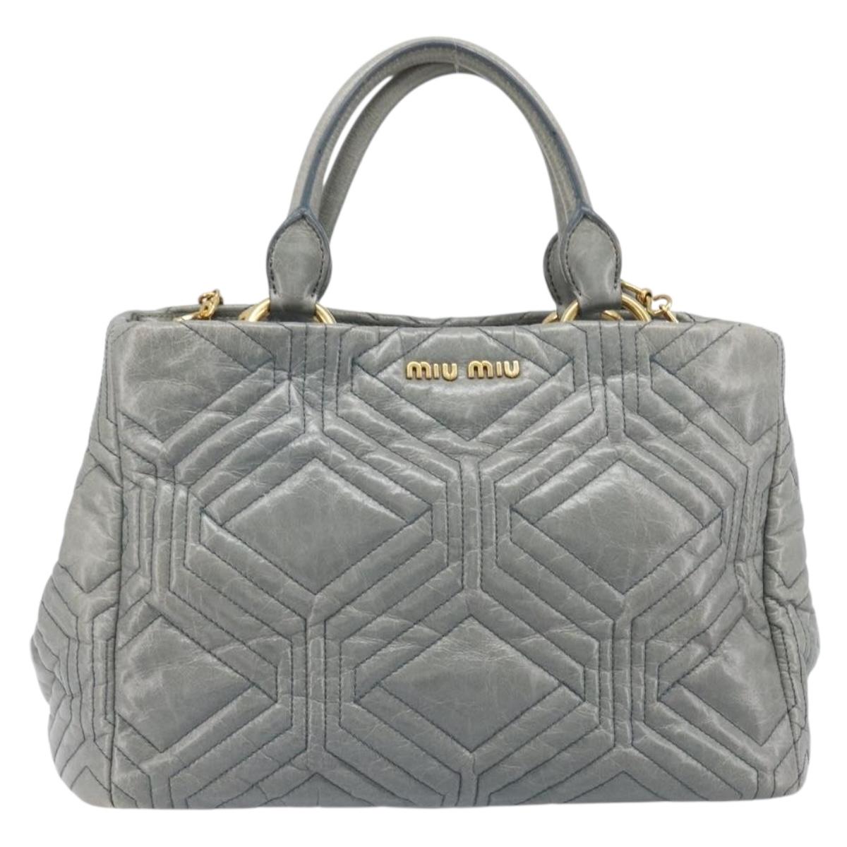 Miu Miu Vitellolux Hand Bag Leather 2way Gray Gold Tone Auth 202588V