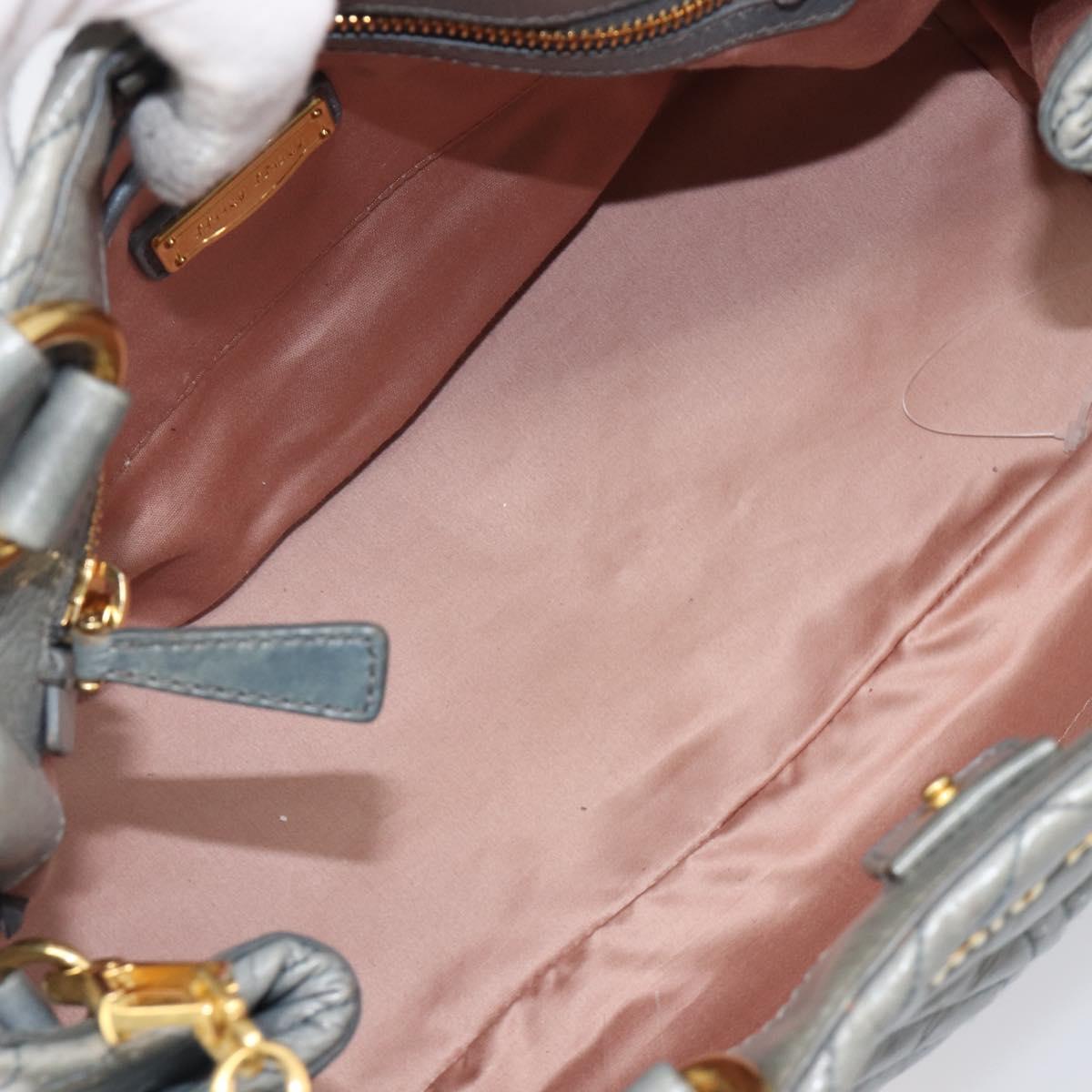 Miu Miu Vitellolux Hand Bag Leather 2way Gray Gold Tone Auth 202588V