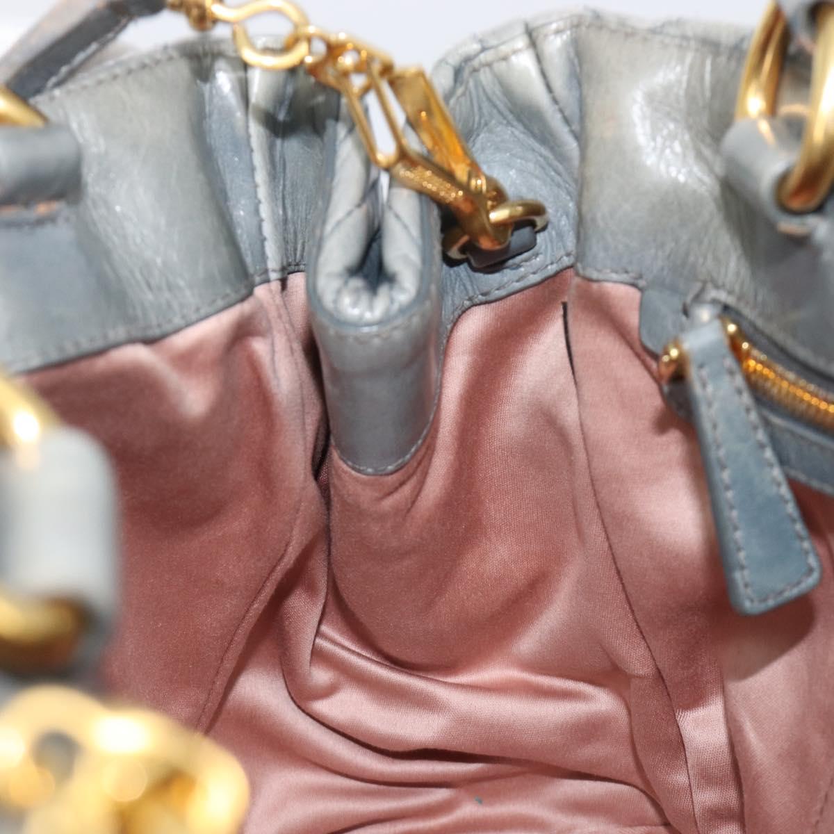 Miu Miu Vitellolux Hand Bag Leather 2way Gray Gold Tone Auth 202588V