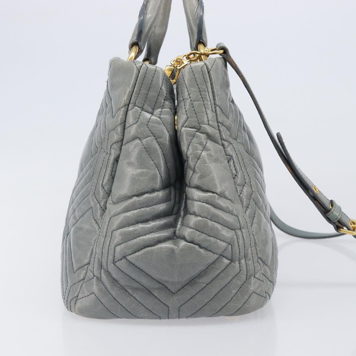 Miu Miu Vitellolux Hand Bag Leather 2way Gray Gold Tone Auth 202588V