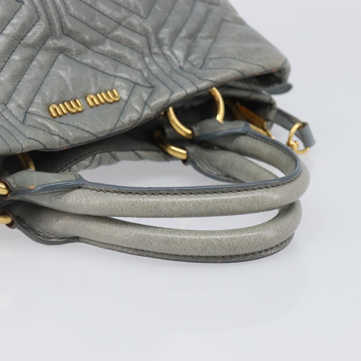 Miu Miu Vitellolux Hand Bag Leather 2way Gray Gold Tone Auth 202588V
