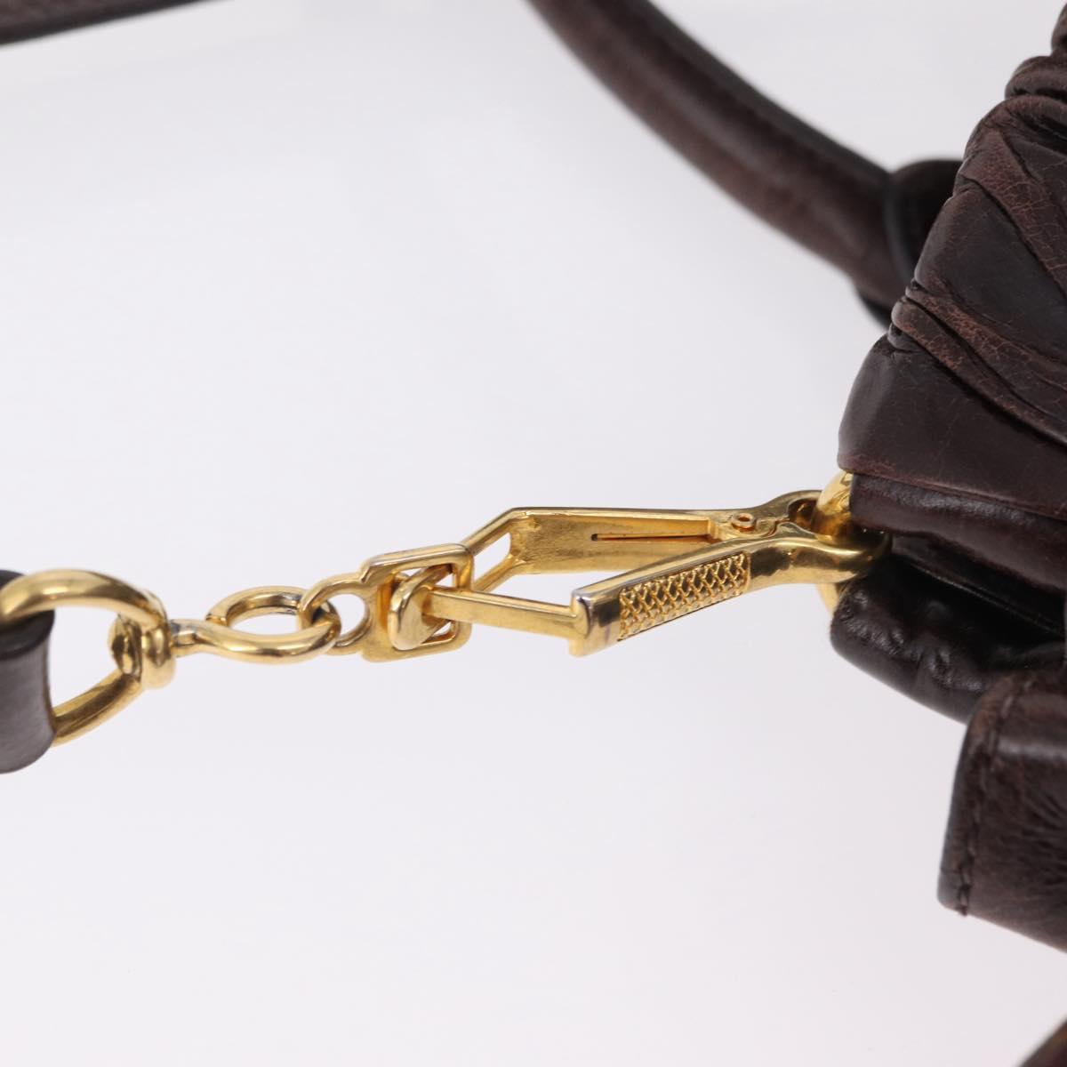 Miu Miu Hand Bag Vitellolux 2way Dark Brown Gold Auth 202590V