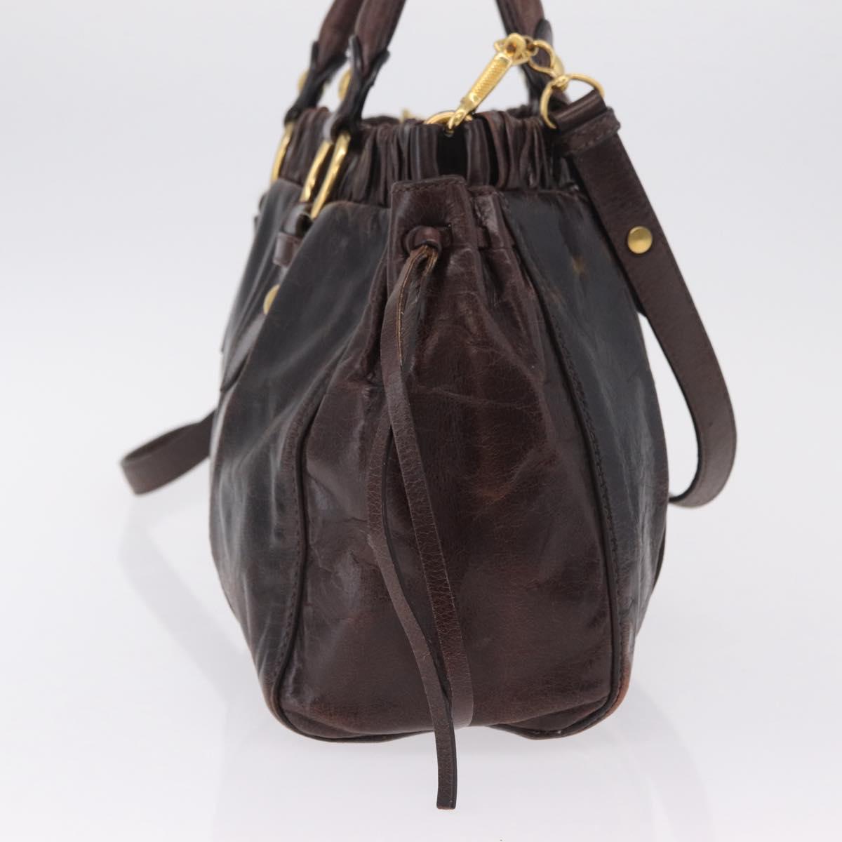 Miu Miu Hand Bag Vitellolux 2way Dark Brown Gold Auth 202590V