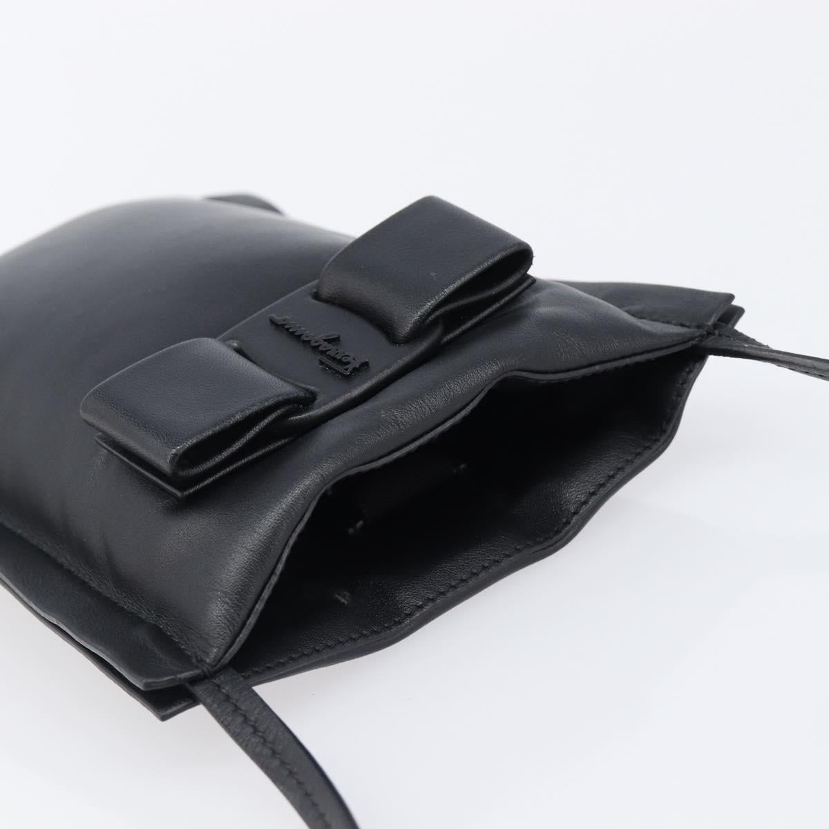 Salvatore Ferragamo Vala Shoulder Pouch Leather Black Auth 202598V