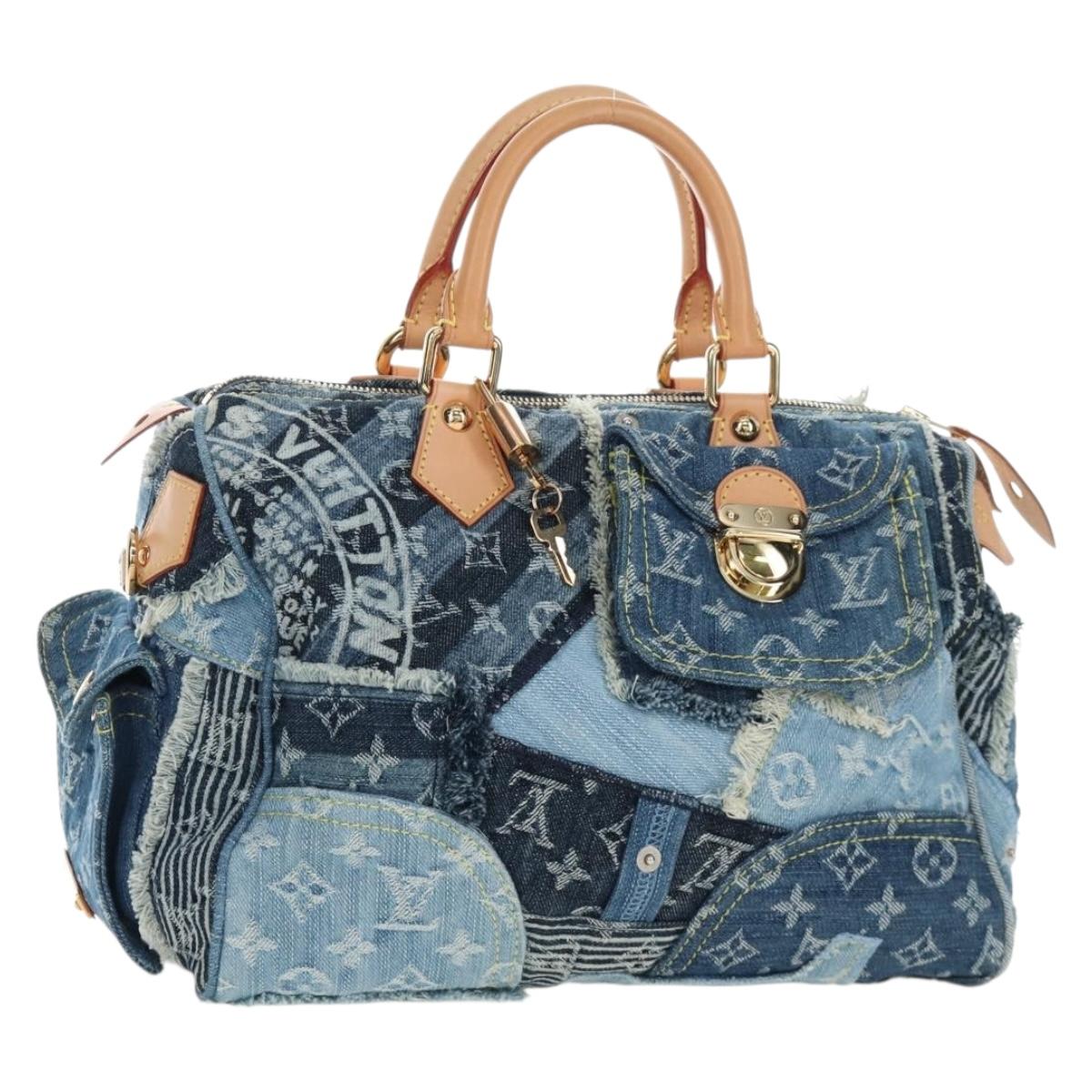 LOUIS VUITTON Monogram Denim Patchwork Speedy 30 Bag Blue M95380 Auth 202605SM