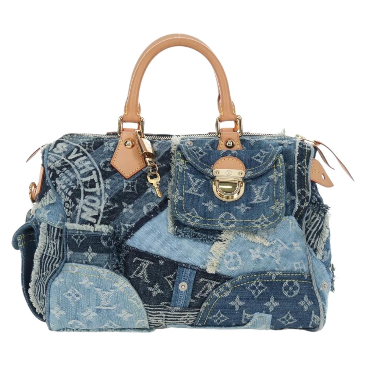 LOUIS VUITTON Monogram Denim Patchwork Speedy 30 Bag Blue M95380 Auth 202605SM