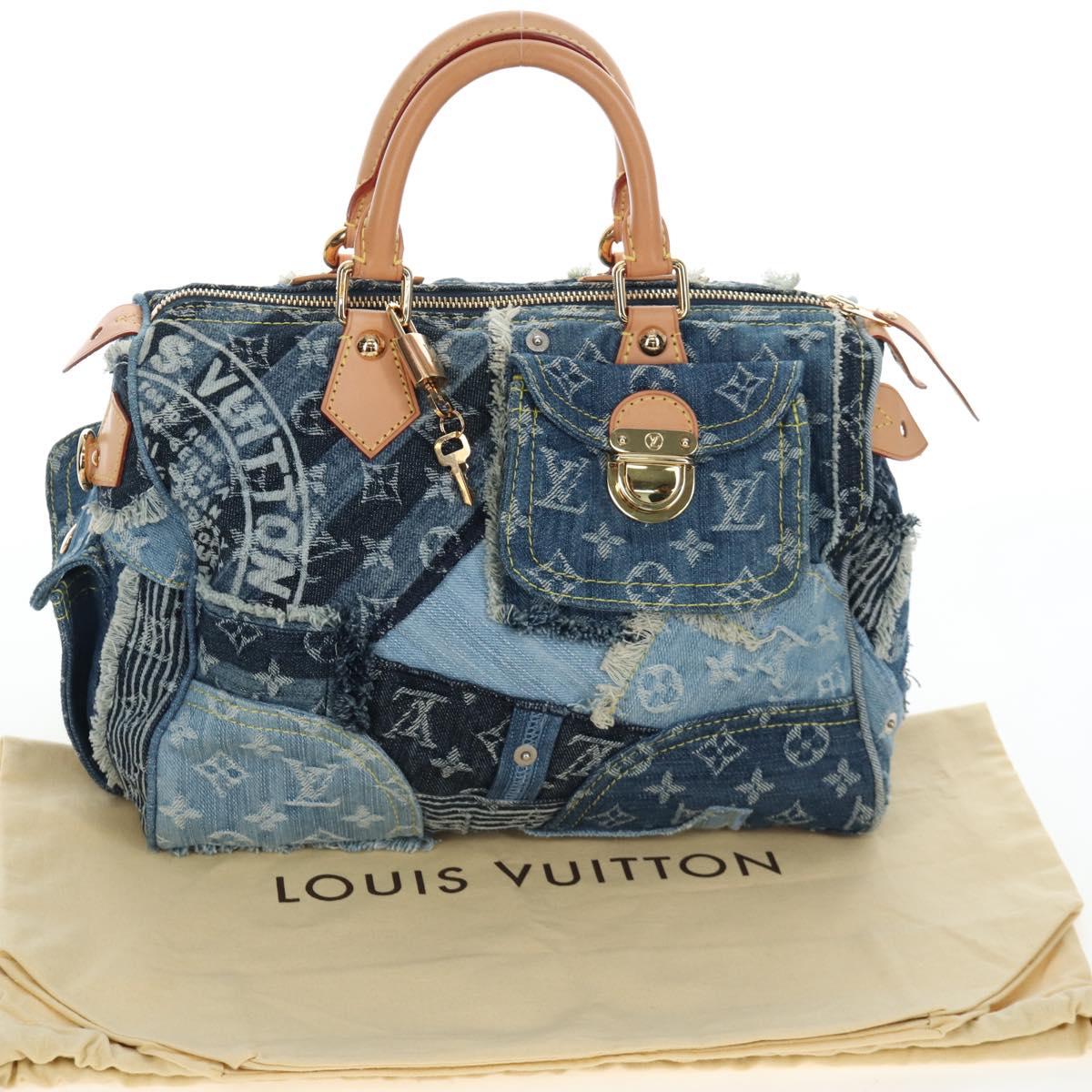 LOUIS VUITTON Monogram Denim Patchwork Speedy 30 Bag Blue M95380 Auth 202605SM
