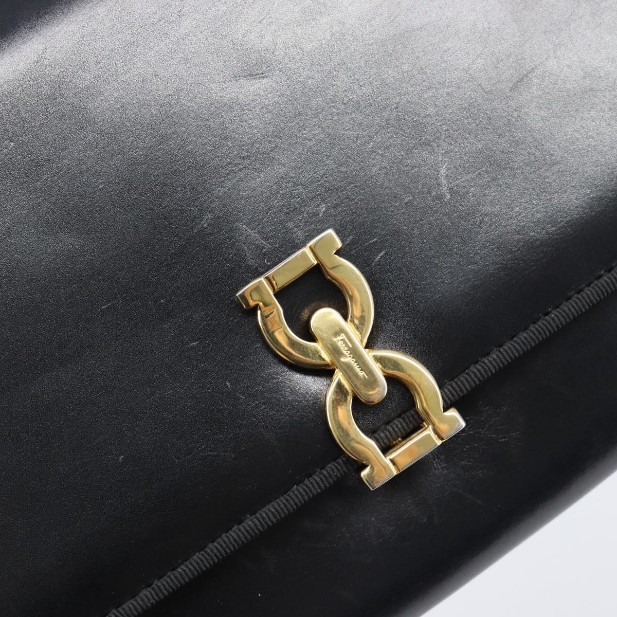 Salvatore Ferragamo Shoulder Bag Leather Black Gold Tone Auth 202612