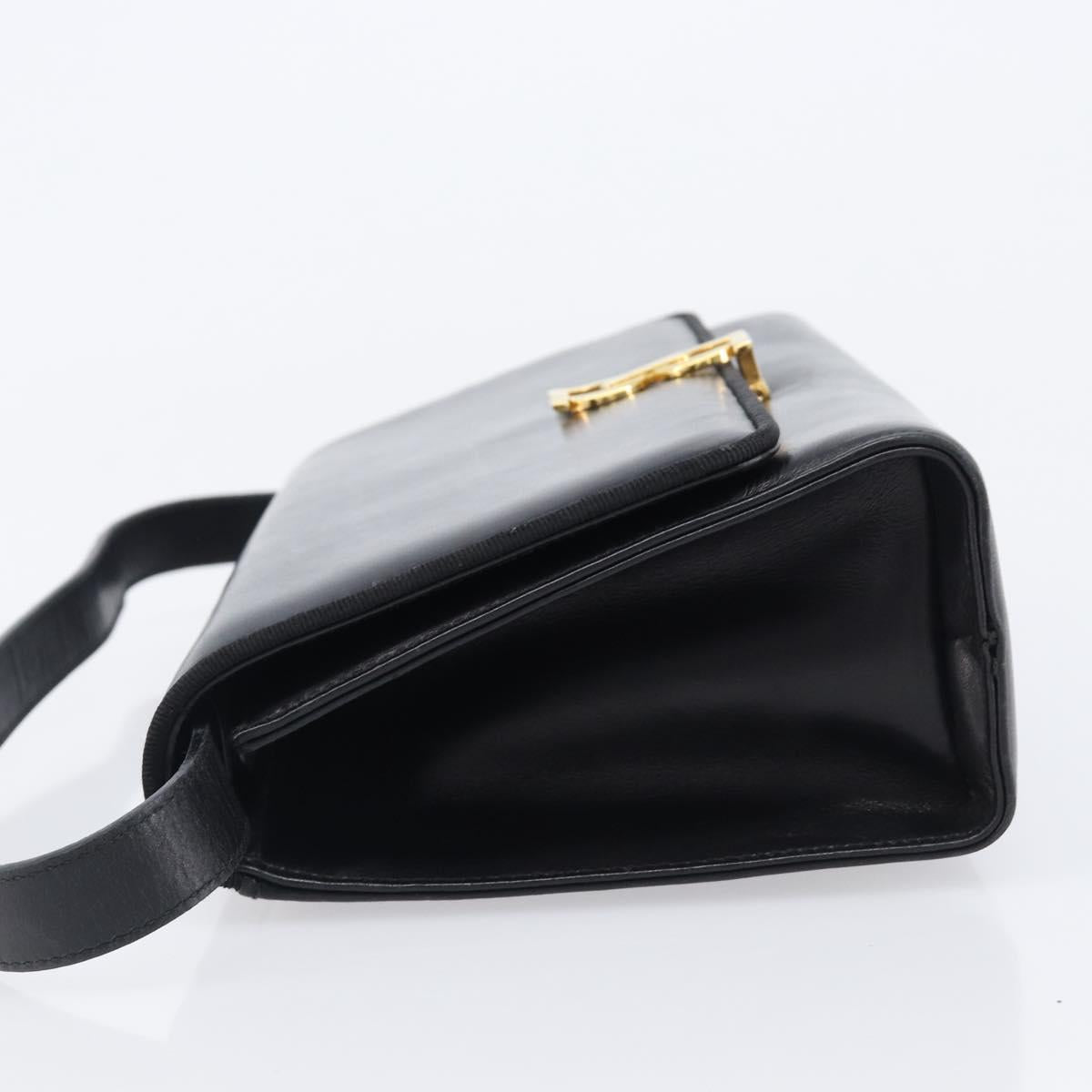 Salvatore Ferragamo Shoulder Bag Leather Black Gold Tone Auth 202612