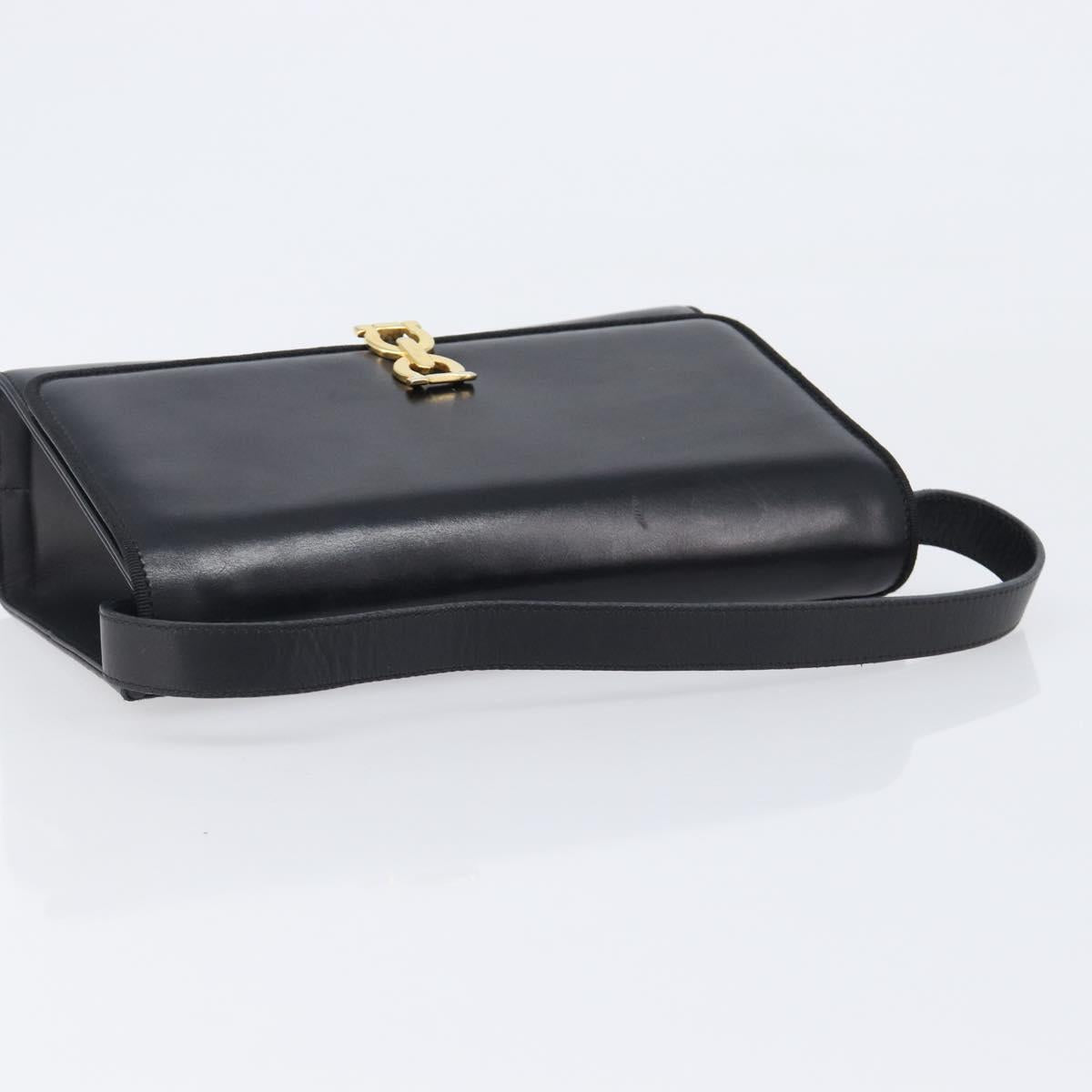 Salvatore Ferragamo Shoulder Bag Leather Black Gold Tone Auth 202612