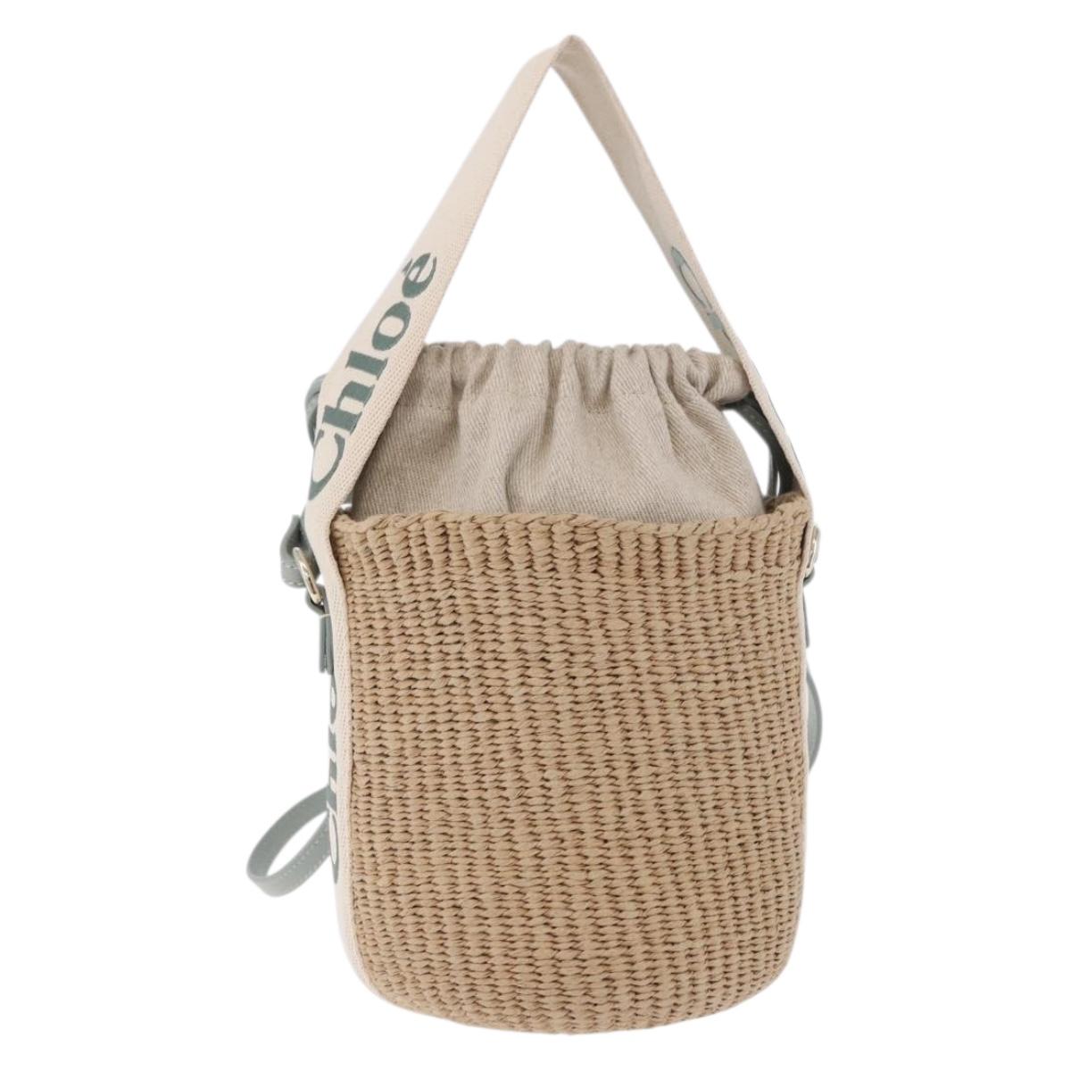 Chloe Mifuko Woody Small Basket Bag Raffia 2way Beige Silver Auth 202617V