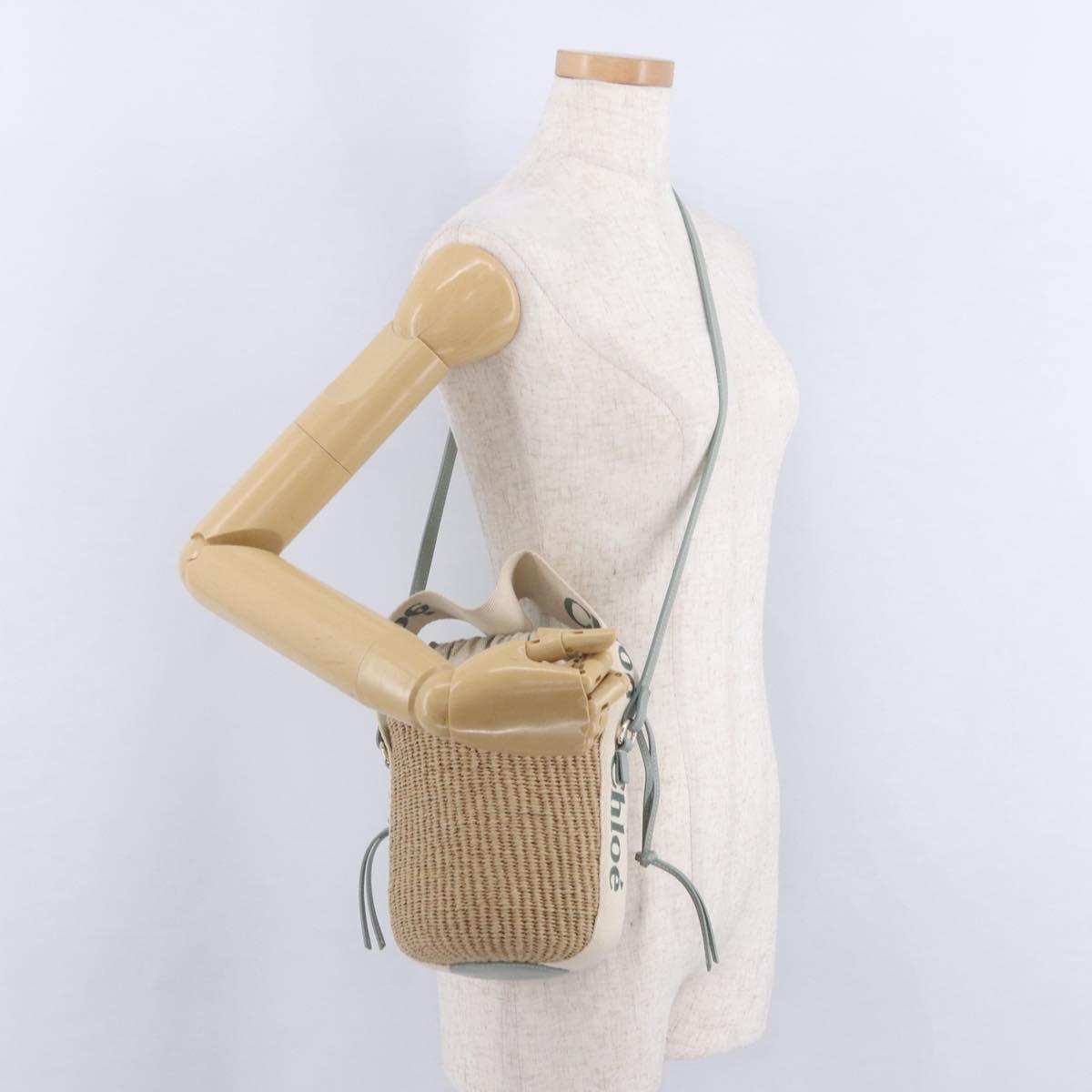 Chloe Mifuko Woody Small Basket Bag Raffia 2way Beige Silver Auth 202617V