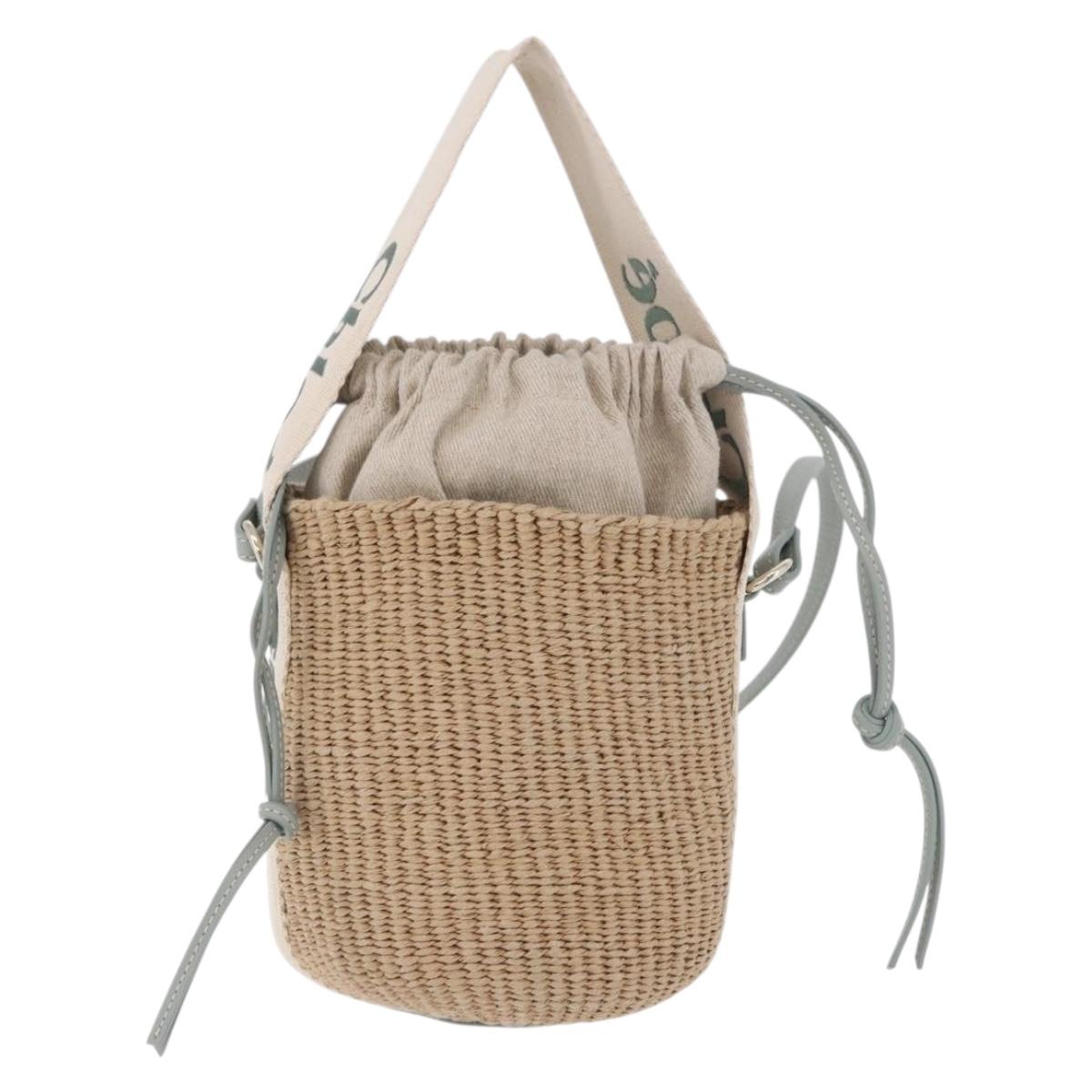 Chloe Mifuko Woody Small Basket Bag Raffia 2way Beige Silver Auth 202617V