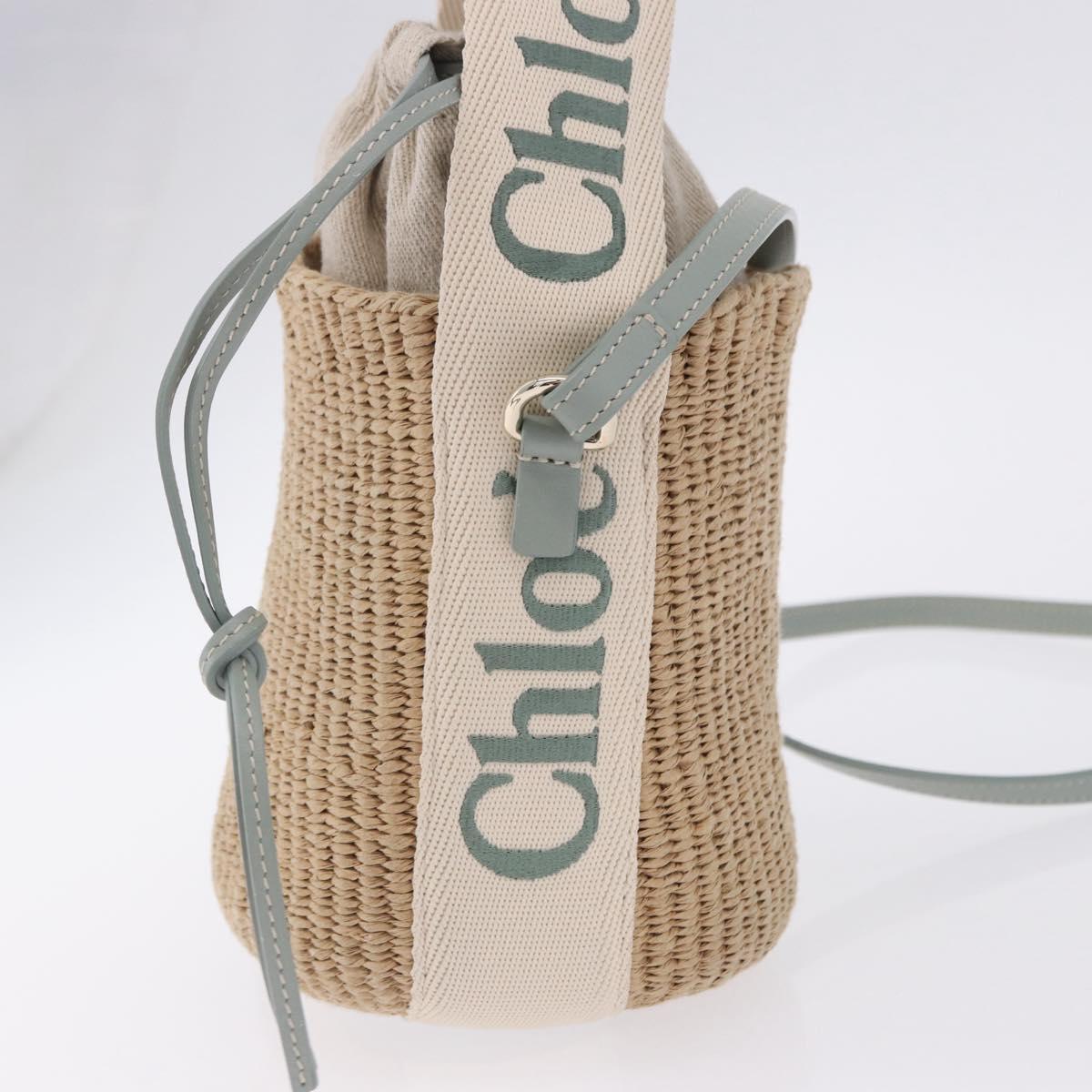 Chloe Mifuko Woody Small Basket Bag Raffia 2way Beige Silver Auth 202617V