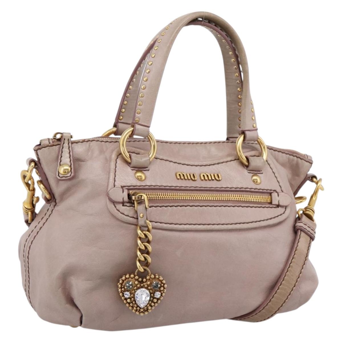 Miu Miu Vitellolux Hand Bag Leather 2way Pink Gold Tone Auth 202628V