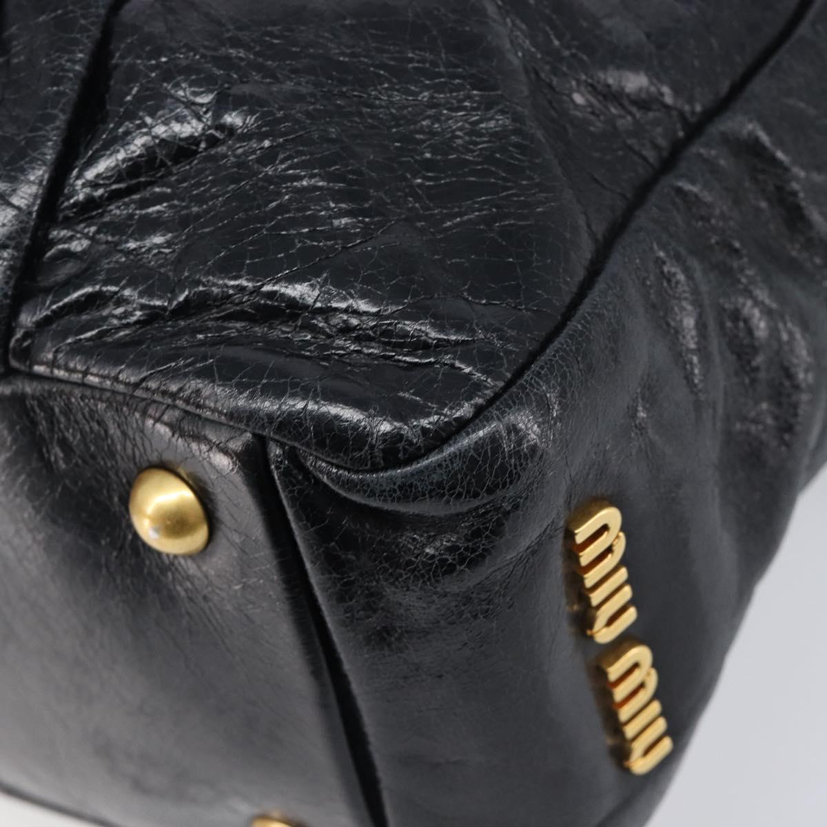 Miu Miu Vitellolux Matelasse Hand Bag Leather 2way Black Gold Tone Auth 202629V