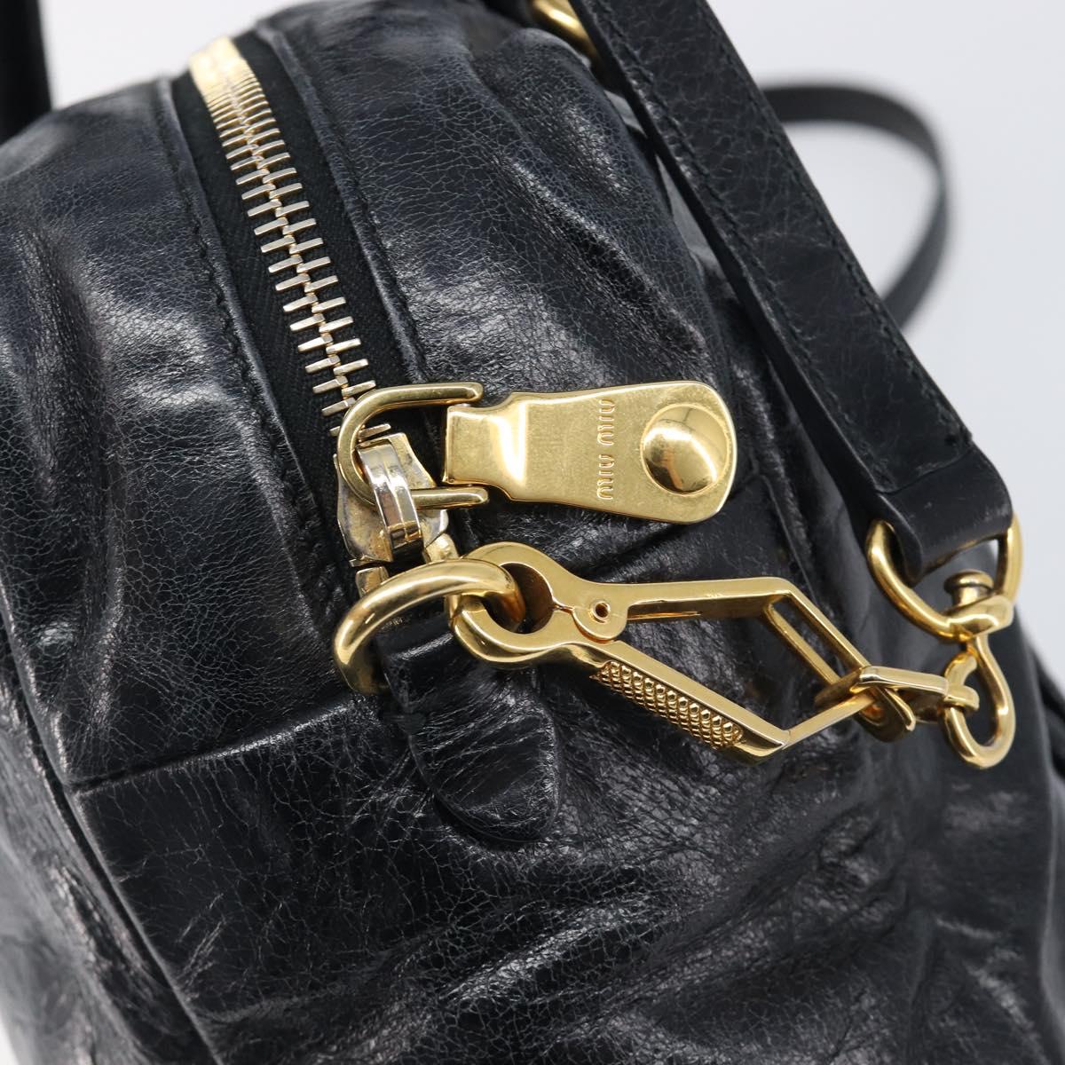 Miu Miu Vitellolux Matelasse Hand Bag Leather 2way Black Gold Tone Auth 202629V