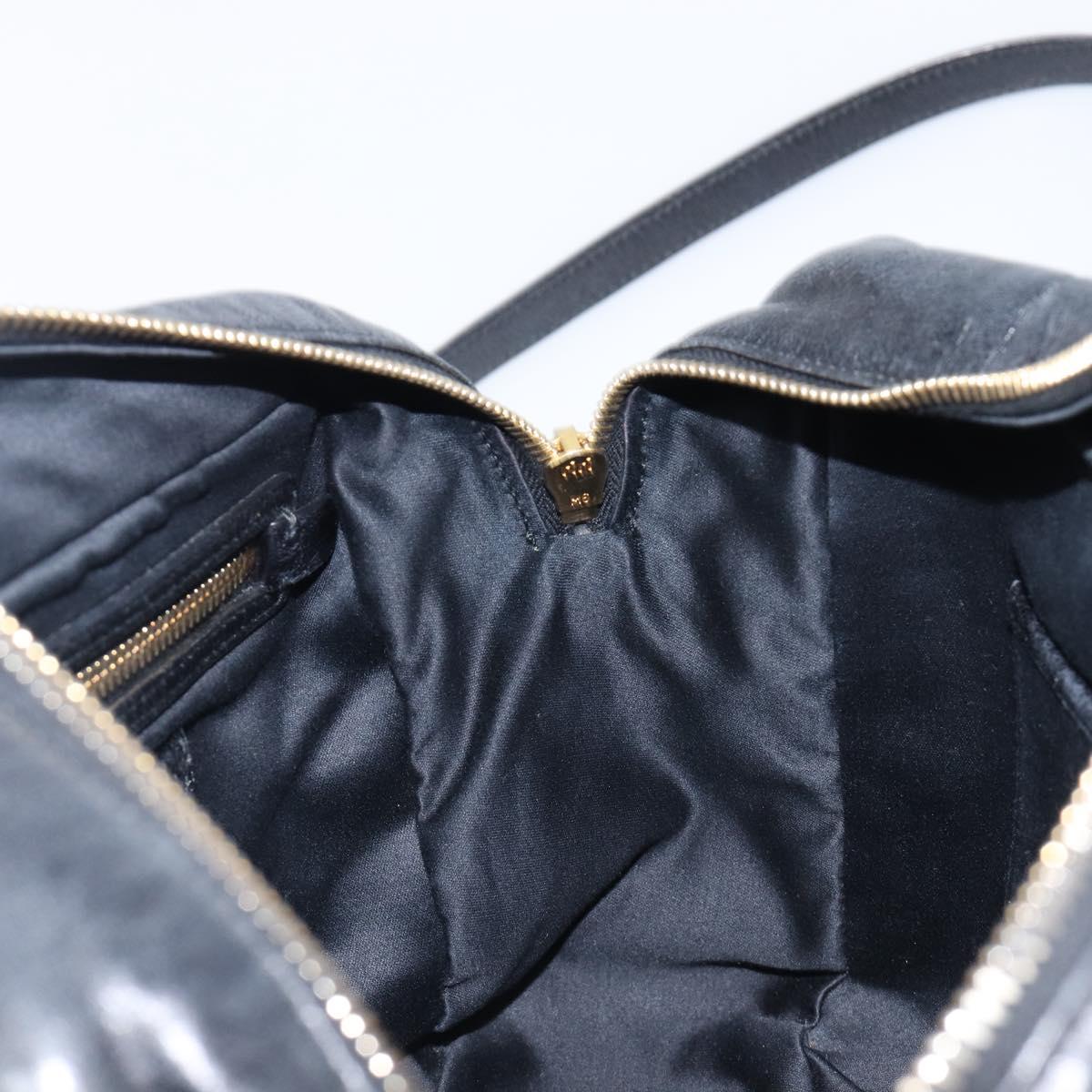 Miu Miu Vitellolux Matelasse Hand Bag Leather 2way Black Gold Tone Auth 202629V