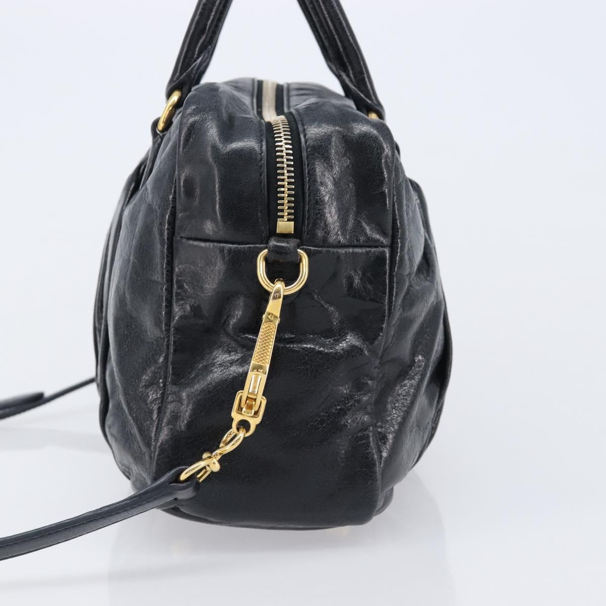 Miu Miu Vitellolux Matelasse Hand Bag Leather 2way Black Gold Tone Auth 202629V