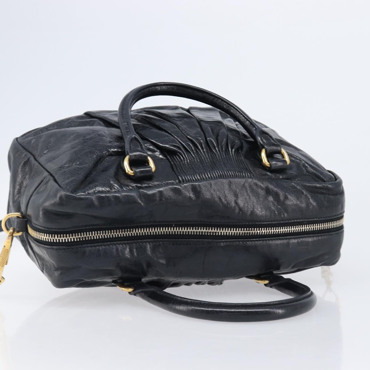 Miu Miu Vitellolux Matelasse Hand Bag Leather 2way Black Gold Tone Auth 202629V