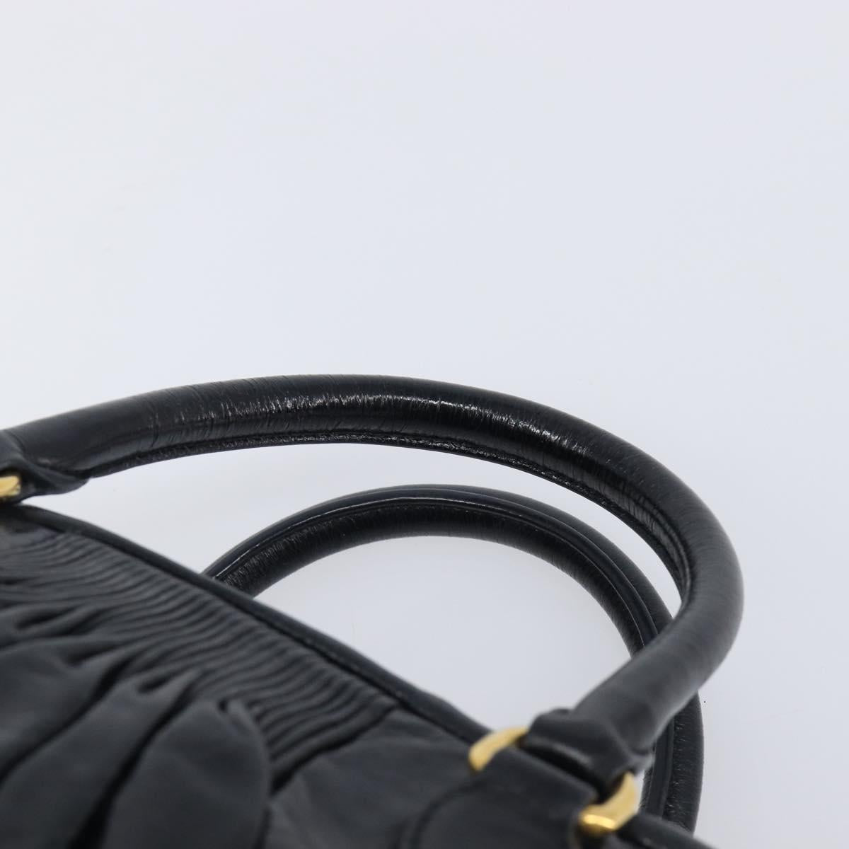 Miu Miu Vitellolux Matelasse Hand Bag Leather 2way Black Gold Tone Auth 202629V