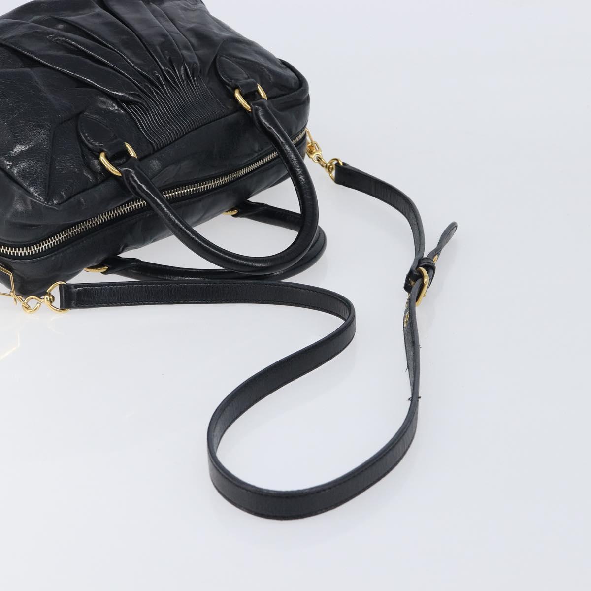 Miu Miu Vitellolux Matelasse Hand Bag Leather 2way Black Gold Tone Auth 202629V