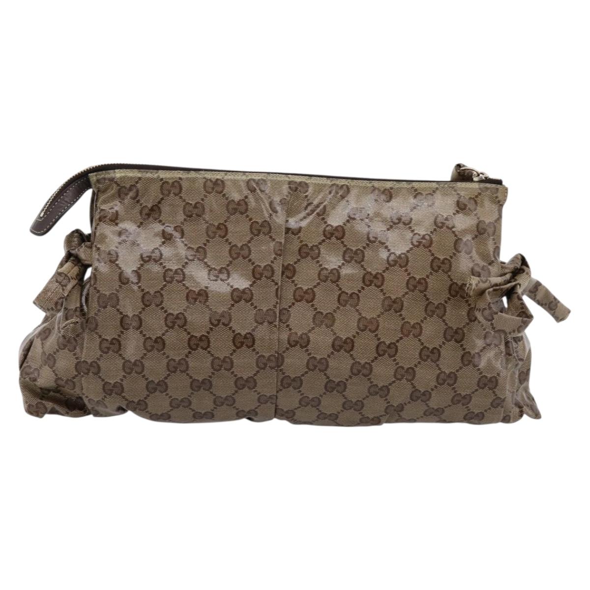 GUCCI GG Crystal Histeria Clutch Bag patent Beige Gold Tone 197015 Auth 202630