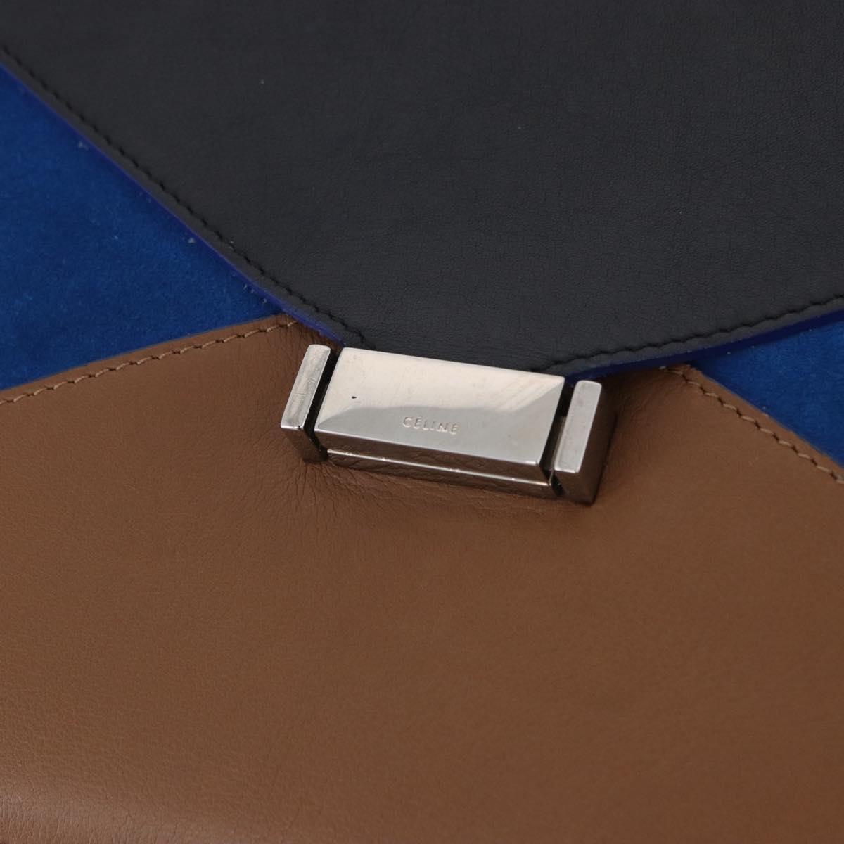 CELINE Shoulder Bag Leather Blue Black Auth 202635A